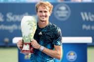 Alexander Zverev with the trophy at the 2021 Western & Southern Open.